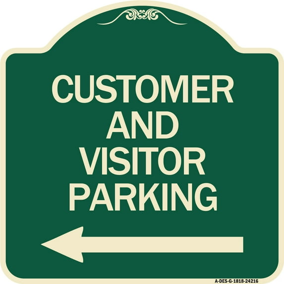 SignMission Designer Series Sign - Customer and Visitor Parking (With Left Arrow) | Green & Tan 18" X 18" Heavy-Gauge Aluminum Architectural Sign | Made in the USA