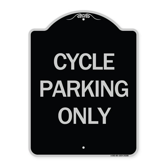 SignMission Designer Series Sign - Cycle Parking Only | Black & Silver 18" x 24" Heavy-Gauge Aluminum Architectural Sign | Protect Your Business & Municipality | Made in the USA