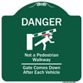 thumbnail image 1 of SignMission Designer Series Sign - Danger Not A Pedestrian Walkway Gate Comes Down After Each Vehicle | Green & White 18" X 18" Heavy-Gauge Aluminum Architectural Sign | Made in the USA, 1 of 4