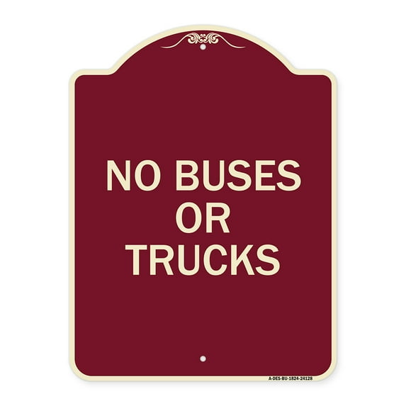 SignMission Designer Series Sign - Driveway Sign No Buses or Trucks | Burgundy 18" x 24" Heavy-Gauge Aluminum Architectural Sign | Protect Your Business & Municipality | Made in the USA