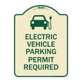 thumbnail image 1 of SignMission Designer Series Sign - Electric Vehicle Parking Permit Required (With Electric Car Graphic) | Tan & Green 18" x 24" Heavy-Gauge Aluminum Architectural Sign | Made in the USA, 1 of 4
