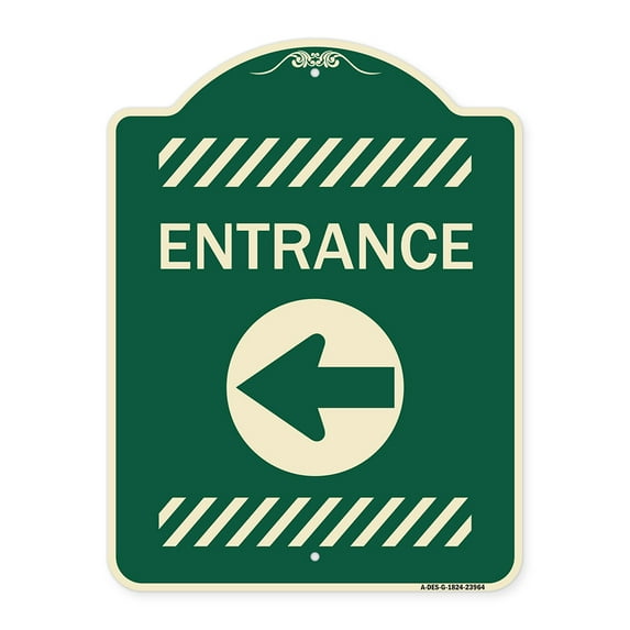 SignMission Designer Series Sign - Entrance Left Arrow | Green & Tan 18" x 24" Heavy-Gauge Aluminum Architectural Sign | Protect Your Business & Municipality | Made in the USA