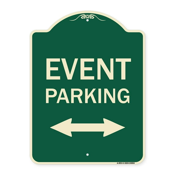 SignMission Designer Series Sign - Event Parking (Bidirectional Arrow) | Green & Tan 18" x 24" Heavy-Gauge Aluminum Architectural Sign | Protect Your Business & Municipality | Made in