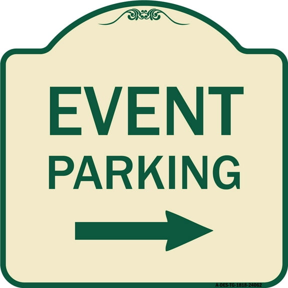 SignMission Designer Series Sign - Event Parking with Left Right Arrow | Tan & Green 18" X 18" Heavy-Gauge Aluminum Architectural Sign | Protect Your Business & Municipality | Made in