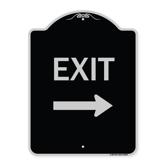 SignMission Designer Series Sign - Exit (With Right Arrow) 3 | Black & Silver 18" x 24" Heavy-Gauge Aluminum Architectural Sign | Protect Your Business & Municipality | Made in the USA