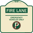 thumbnail image 1 of SignMission Designer Series Sign - Fire Lane - Emergency Vehicles Only (With No Parking Symbol | Tan & Green 18" X 18" Heavy-Gauge Aluminum Architectural Sign | Made in the USA, 1 of 4