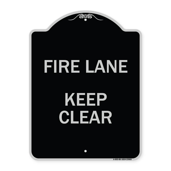 SignMission Designer Series Sign - Fire Lane Keep Clear | Black & Silver 18" x 24" Heavy-Gauge Aluminum Architectural Sign | Protect Your Business & Municipality | Made in the USA