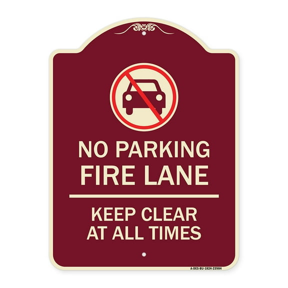 SignMission Designer Series Sign - Fire Lane Keep Clear at All Times with Graphic | Burgundy 18" x 24" Heavy-Gauge Aluminum Architectural Sign | Made in the USA