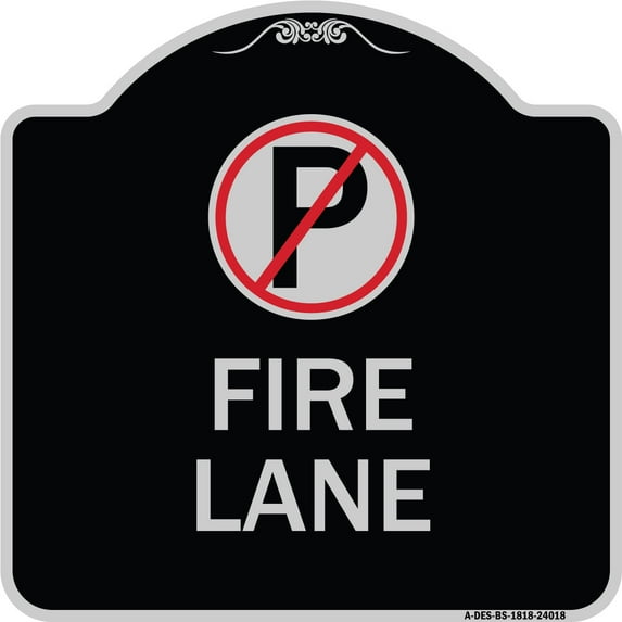 SignMission Designer Series Sign - Fire Lane (No Parking Symbol) | Black & Silver 18" X 18" Heavy-Gauge Aluminum Architectural Sign | Protect Your Business & Municipality | Made in the