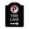 thumbnail image 1 of SignMission Designer Series Sign - Fire Lane (No Parking Symbol and Right Arrow) | Black & Silver 18" x 24" Heavy-Gauge Aluminum Architectural Sign | Made in the USA, 1 of 4