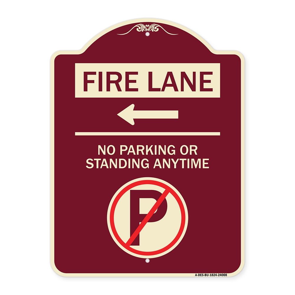 SignMission Designer Series Sign - Fire Lane - No Parking or Standing ...