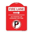 thumbnail image 1 of SignMission A-DES-RW-1824-24007 18 x 24 in. Designer Series Sign - Fire Lane No Parking or Standing Anytime with No Parking Symbol & Right Arrow, Red & White, 1 of 4