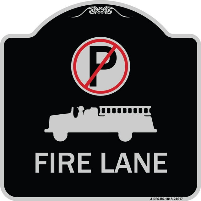 SignMission Designer Series Sign - Fire Lane (With No Parking Symbol & Graphic) | Black & Silver 18" X 18" Heavy-Gauge Aluminum Architectural Sign | Made in the USA