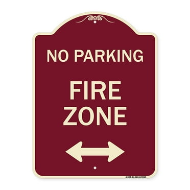 SignMission Designer Series Sign - Fire Zone with Bidirectional Arrow | Burgundy 18" x 24" Heavy-Gauge Aluminum Architectural Sign | Protect Your Business & Municipality | Made in the