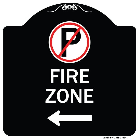 SignMission Designer Series Sign - Fire Zone (No Parking Symbol and Left Arrow) | Black & White 18" X 18" Heavy-Gauge Aluminum Architectural Sign | Made in the USA