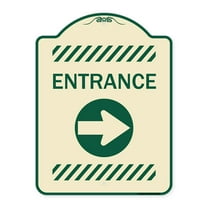 SignMission Designer Series Sign - Flex Post Entrance with Right Arrow Decal Only for Flex Paddle | Tan & Green 18" x 24" Heavy-Gauge Aluminum Architectural Sign | Made in the USA