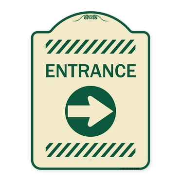 SignMission Designer Series Sign - Flex Post Entrance with Right Arrow Decal Only for Flex Paddle | Tan & Green 18" x 24" Heavy-Gauge Aluminum Architectural Sign | Made in the USA