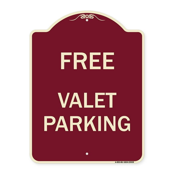 SignMission Designer Series Sign - Free Valet Parking | Burgundy 18" x 24" Heavy-Gauge Aluminum Architectural Sign | Protect Your Business & Municipality | Made in the USA