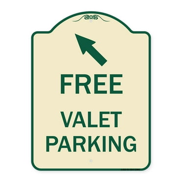 SignMission Designer Series Sign - Free Valet Parking with Upper Left Arrow | Tan & Green 18" x 24" Heavy-Gauge Aluminum Architectural Sign | Protect Your Business & Municipality | Made