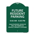 thumbnail image 1 of SignMission Designer Series Sign - Future Resident Parking 9:00 - 6:00 | Green & White 18" x 24" Heavy-Gauge Aluminum Architectural Sign | Protect Your Business & Municipality | Made in, 1 of 4