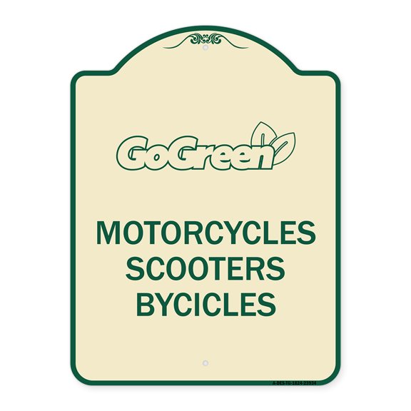 SignMission Designer Series Sign - Go Green Sign Go Green - Motorcycles Scooters Bicycles | Tan & Green 18" x 24" Heavy-Gauge Aluminum Architectural Sign | Made in the USA