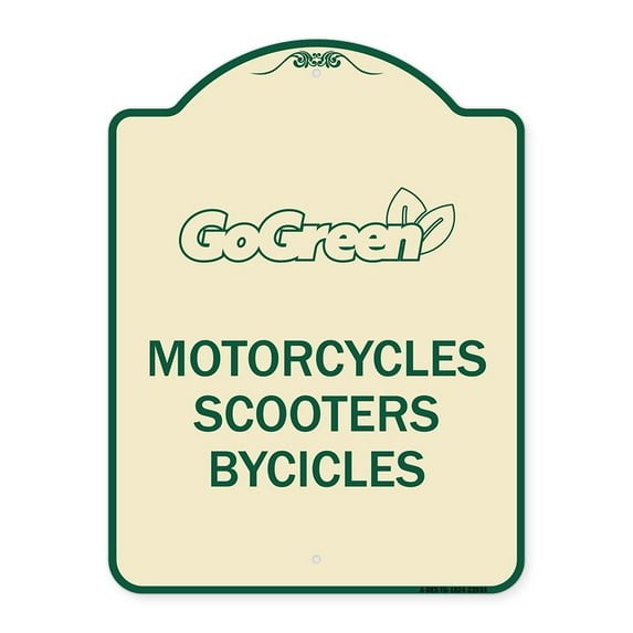 SignMission Designer Series Sign - Go Green Sign Go Green - Motorcycles Scooters Bicycles | Tan & Green 18" x 24" Heavy-Gauge Aluminum Architectural Sign | Made in the USA