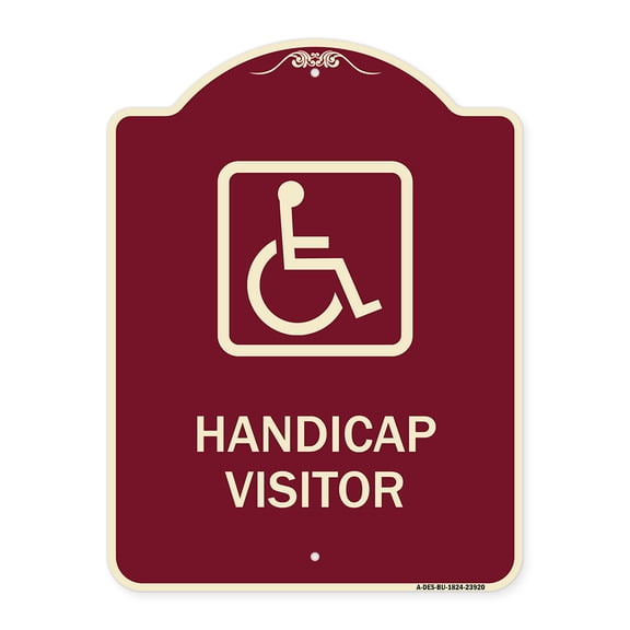 SignMission Designer Series Sign - Handicap Visitor (With Graphic) | Burgundy 18" x 24" Heavy-Gauge Aluminum Architectural Sign | Protect Your Business & Municipality | Made in the USA