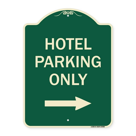 SignMission Designer Series Sign - Hotel Parking Only (With Right Arrow) | Green & Tan 18" x 24" Heavy-Gauge Aluminum Architectural Sign | Protect Your Business & Municipality | Made in