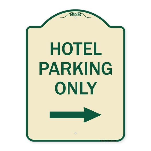 SignMission Designer Series Sign - Hotel Parking Only (With Right Arrow) | Tan & Green 18" x 24" Heavy-Gauge Aluminum Architectural Sign | Protect Your Business & Municipality | Made in