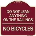 thumbnail image 1 of SignMission Designer Series Sign - Do Not Lean Anything on the Railings - No Bicycles | Burgundy 18" X 18" Heavy-Gauge Aluminum Architectural Sign | Made in the USA, 1 of 4