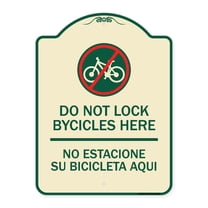 SignMission Designer Series Sign - Do Not Lock Bicycles Here - No Estacione Su Bicicleta Aqui (With No Bicycle Graphic) | Tan & Green 18" x 24" Heavy-Gauge Aluminum Architectural Sign