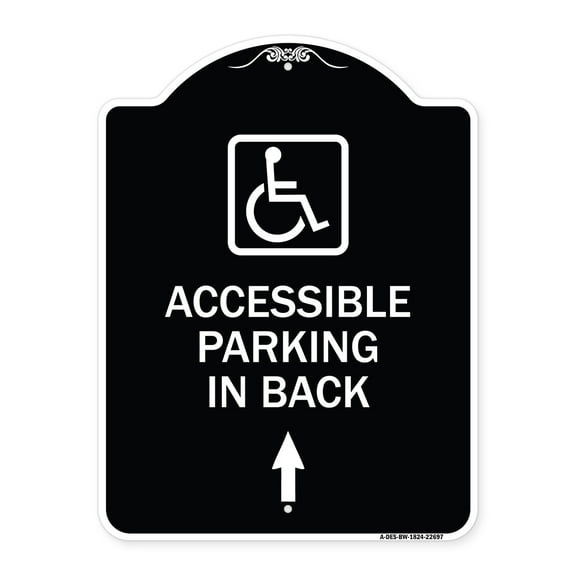SignMission Designer Series Sign - With NY - Approved Isa Symbol Accessible Parking on Up Arrow (With Graphic) | Black & White 18" x 24" Heavy-Gauge Aluminum Architectural Sign | Made