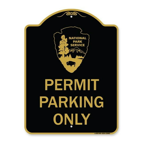 SignMission A-DES-BG-1824-23863 18 x 24 in. Designer Series Sign - National Park Service - Permit Parking Only, Black & Gold