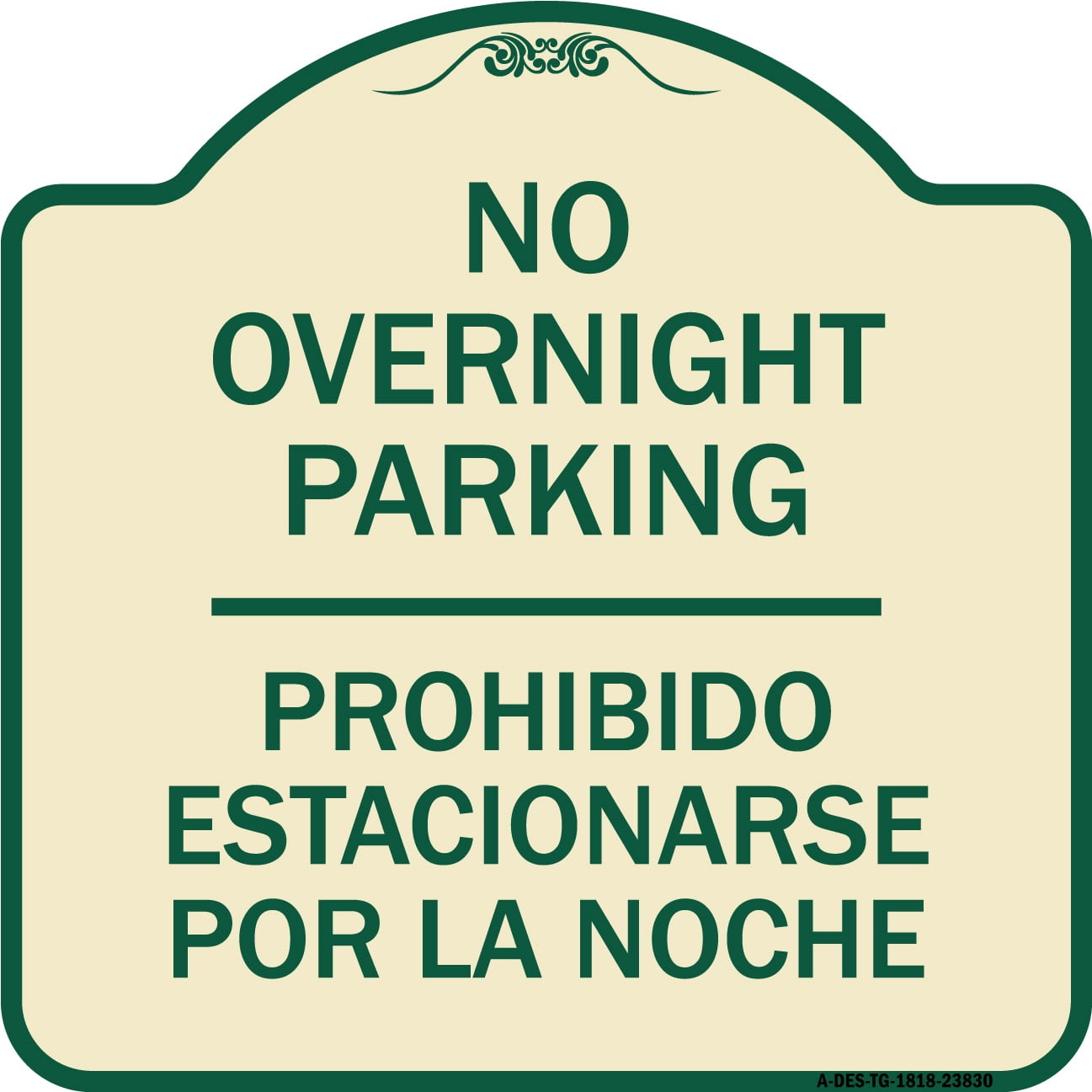 SignMission Designer Series Sign - No Overnight Parking - Prohibido 
