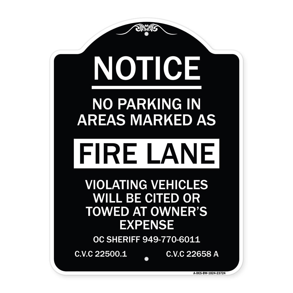 SignMission Designer Series Sign No Parking in Areas Marked as Fire