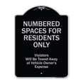 thumbnail image 1 of SignMission A-DES-BS-1824-9942 18 x 24 in. Designer Series Sign - Numbered Spaces Residents Only Violators Will Be Towed Away At Vehicle Owners Expense, Black & Silver, 1 of 4
