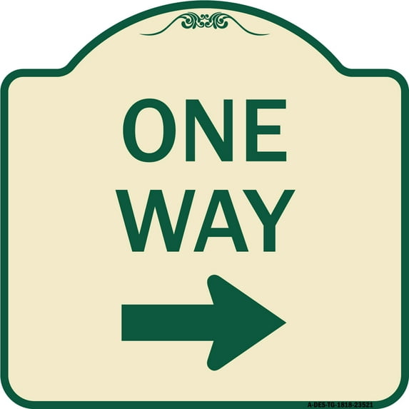 SignMission Designer Series Sign - One Way Sign (Right Arrow) | Tan & Green 18" X 18" Heavy-Gauge Aluminum Architectural Sign | Protect Your Business & Municipality | Made in the USA