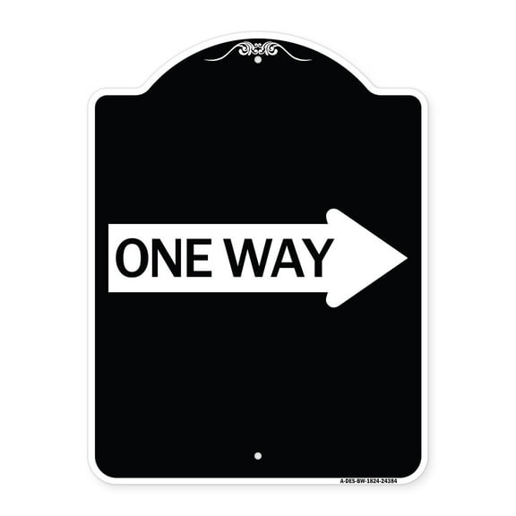 SignMission Designer Series Sign - One Way (With Right Arrow) | Black & White 18" x 24" Heavy-Gauge Aluminum Architectural Sign | Protect Your Business & Municipality | Made in the USA