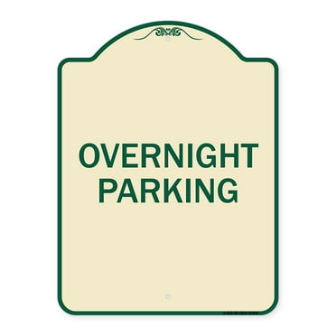 SignMission Designer Series Sign - Overnight Parking | Tan & Green 18" x 24" Heavy-Gauge Aluminum Architectural Sign | Protect Your Business & Municipality | Made in the USA