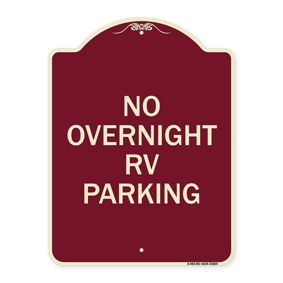 SignMission Designer Series Sign - No Overnight RV Parking | Burgundy 18" x 24" Heavy-Gauge Aluminum Architectural Sign | Protect Your Business & Municipality | Made in the USA