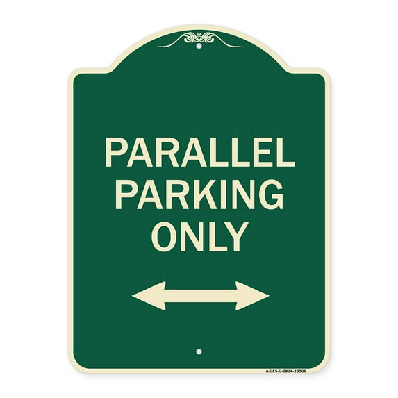 SignMission Designer Series Sign - Parallel Parking Only with Bidirectional Arrow | Green & Tan 18" x 24" Heavy-Gauge Aluminum Architectural Sign | Made in the USA
