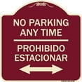 thumbnail image 1 of SignMission Designer Series Sign - No Parking Anytime Prohibido Estacionar (With Bidirectional Arrow) | Burgundy 18" X 18" Heavy-Gauge Aluminum Architectural Sign | Made in the USA, 1 of 4