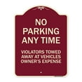 thumbnail image 1 of SignMission Designer Series Sign - No Parking Anytime Violators Towed Away | Burgundy 18" x 24" Heavy-Gauge Aluminum Architectural Sign | Protect Your Business & Municipality | Made in, 1 of 4