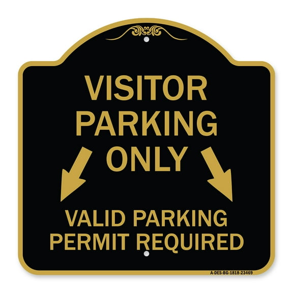 SignMission Designer Series Sign - Parking Area Sign Visitors Parking Only Valid Parking Permit Required with Both Side Down Arrow | Black & Gold 18" X 18" Heavy-Gauge Aluminum