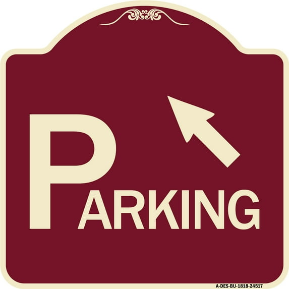 SignMission Designer Series Sign - Parking with Arrow Pointing to Top Left | Burgundy 18" X 18" Heavy-Gauge Aluminum Architectural Sign | Protect Your Business & Municipality | Made in
