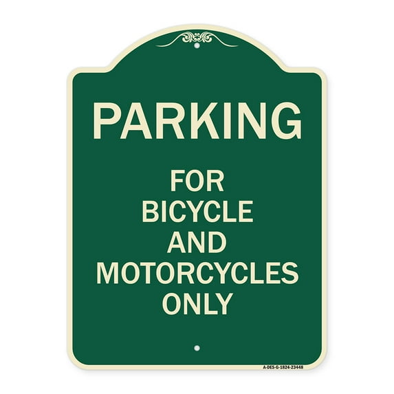 SignMission Designer Series Sign - Parking for Bicycles and Motorcycles Only | Green & Tan 18" x 24" Heavy-Gauge Aluminum Architectural Sign | Protect Your Business & Municipality |
