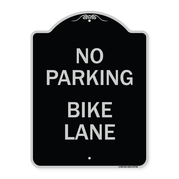 SignMission Designer Series Sign - No Parking Bike Lane | Black & Silver 18" x 24" Heavy-Gauge Aluminum Architectural Sign | Protect Your Business & Municipality | Made in the USA