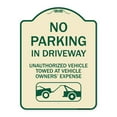 thumbnail image 1 of SignMission Designer Series Sign - No Parking in Driveway Unauthorized Vehicles Towed | Tan & Green 18" x 24" Heavy-Gauge Aluminum Architectural Sign | Made in the USA, 1 of 4