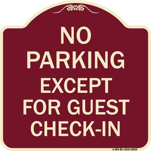 SignMission Designer Series Sign - No Parking Except for Guest Check-In | Burgundy 18" X 18" Heavy-Gauge Aluminum Architectural Sign | Protect Your Business & Municipality | Made in the
