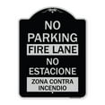 thumbnail image 1 of SignMission Designer Series Sign - No Parking Fire Lane - No Estacione Zona Contra Incendio | Black & Silver 18" x 24" Heavy-Gauge Aluminum Architectural Sign | Made in the USA, 1 of 4